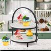2-Tier White Wood Metal Storage Display Tray - 13.5"